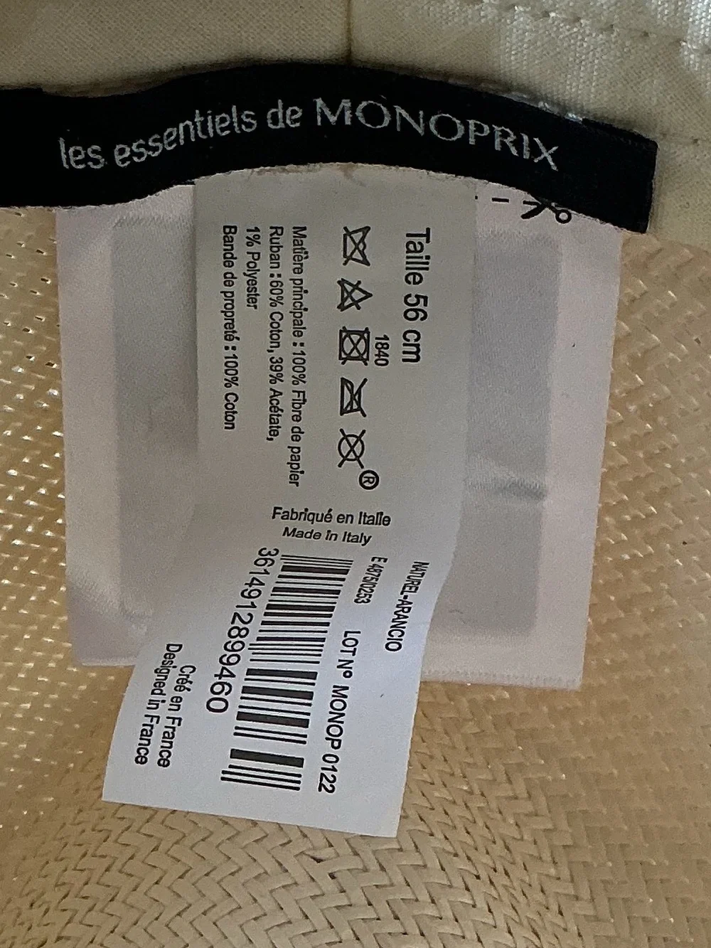 Italian Panama Soft Straw Hat Orange Band Made in Italy Monoprix  56 cm Summer